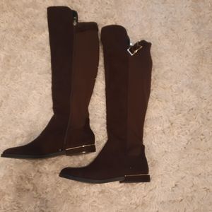 Calvin Klein Brown Suede Tall Riding Boots NEW